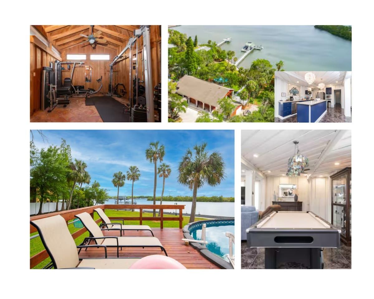 Huge Waterfront Mini-Resort w/ Gym, Dock & Pool